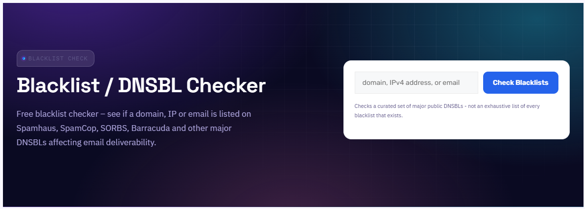 Screenshot of the Blacklist / DNSBL Checker tool