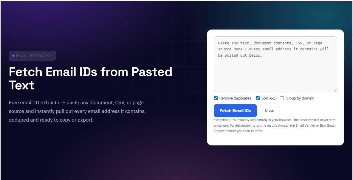 Screenshot of the Email Extractor tool